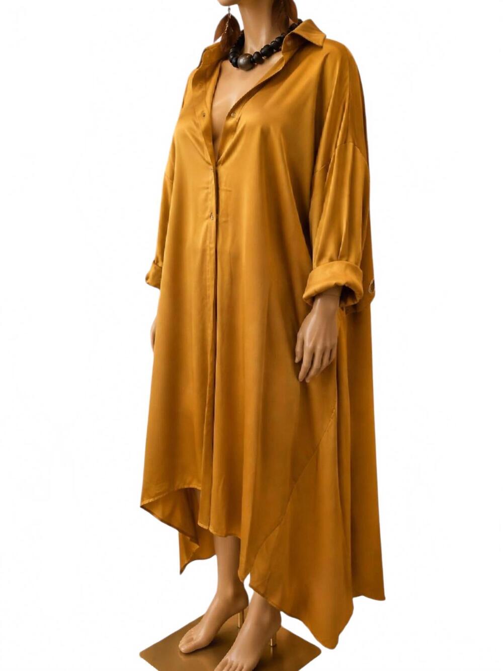 NEW KARA CHIC women's trench-back button-front tunic duster in apricot